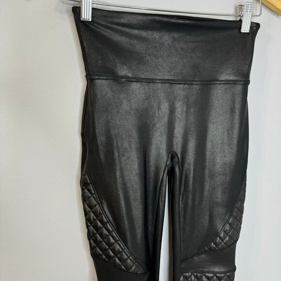 Spanx Quilted Faux Leather Moto Legging Black Stretch Slimming Women's Small - Picture 7 of 11